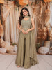 Sage Green Heavy Sequins and Beads Embroidered Design Tissue Silk Party Wear Palazzo Suit with Matching Choker Dupatta
