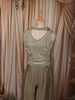 Sage Green Heavy Sequins and Beads Embroidered Design Tissue Silk Party Wear Palazzo Suit with Matching Choker Dupatta