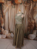 Sage Green Heavy Sequins and Beads Embroidered Design Tissue Silk Party Wear Palazzo Suit with Matching Choker Dupatta