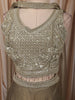 Sage Green Heavy Sequins and Beads Embroidered Design Tissue Silk Party Wear Palazzo Suit with Matching Choker Dupatta