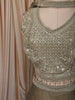 Sage Green Heavy Sequins and Beads Embroidered Design Tissue Silk Party Wear Palazzo Suit with Matching Choker Dupatta