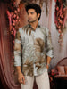 Sage Green Leaf Printed Design Pure Cotton Fancy Wear Full Sleeve Men Shirt