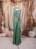 Sage Green Multicolor Floral Beads Embroidered Design Satin Party Wear Palazzo Suit with Matching Choker Dupatta