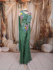 Sage Green Multicolor Floral Beads Embroidered Design Satin Party Wear Palazzo Suit with Matching Choker Dupatta