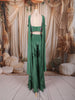 Sage Green Multicolor Floral Beads Embroidered Design Satin Party Wear Palazzo Suit with Matching Choker Dupatta