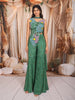 Sage Green Multicolor Floral Beads Embroidered Design Satin Party Wear Palazzo Suit with Matching Choker Dupatta