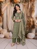 Sage Green Ornamental Printed Design Crepe Silk Party Wear Straight Cut Salwar Suit with Matching Dupatta