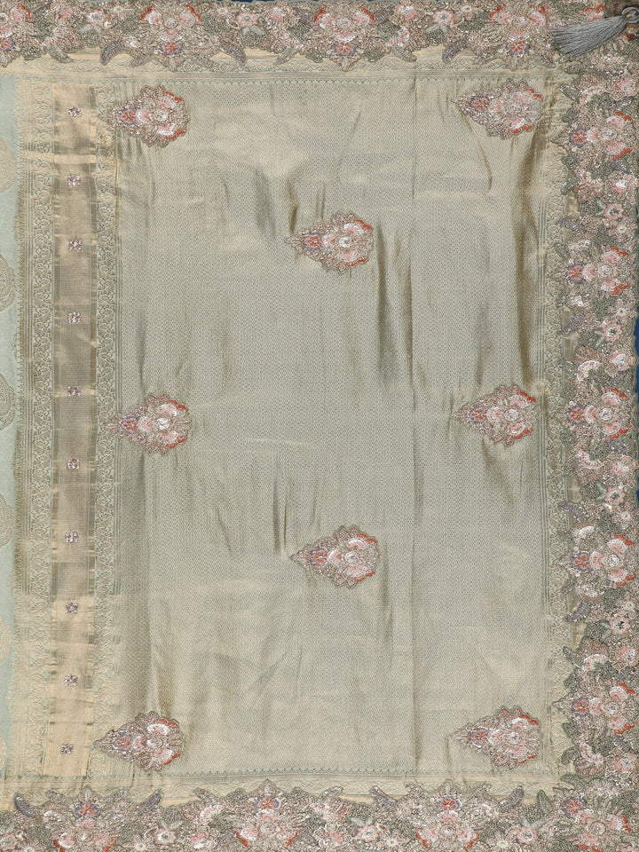Sage Green Paisley Design Banarasi Silk Saree - Diadem