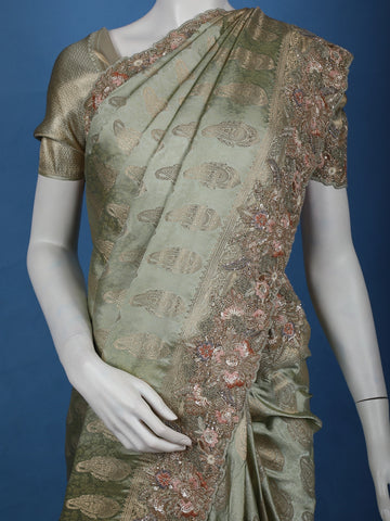 Sage Green Paisley Design Banarasi Silk Saree - Diadem