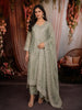 Sage Green Paisley Sequins Zari Embroidered Design Tissue Silk Straight Cut Salwar Suit with Dupatta