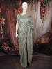 Sage Green Paisley Zari Woven Design Pure Banarasi Festive Saree with Scalloped Border