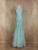 Sage Green Sequins Embroidered Design Mermaid Net Gown