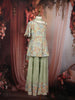 Sage Green Sequins and Thread Embroidered Design Crepe Kids Palazzo Suit