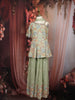 Sage Green Sequins and Thread Embroidered Design Crepe Kids Palazzo Suit