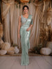 Sage Green Solid Design Ready To Wear Saree with Heavy Sequins Embroidered Blouse and Hip Belt