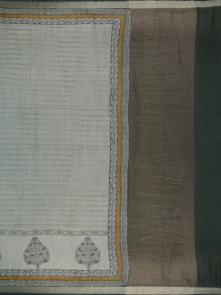 Sage Green Striped Tussar Silk Saree - Diadem
