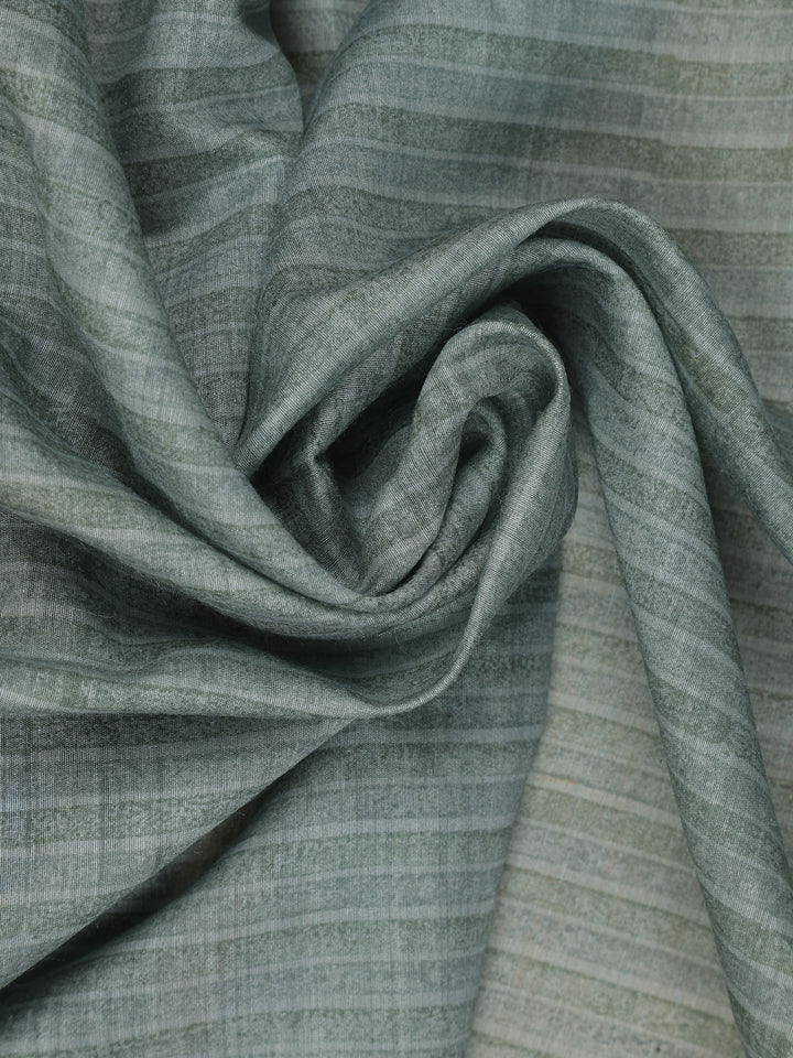 Sage Green Striped Tussar Silk Saree - Diadem