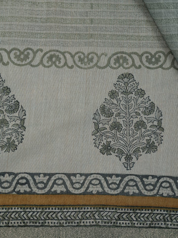Sage Green Striped Tussar Silk Saree - Diadem