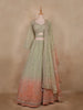 Sage Green and Peach Ombre Sequins Embroidered Design Net Lehenga with Dupatta