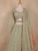 Sage Green and Peach Ombre Sequins Embroidered Design Net Lehenga with Dupatta