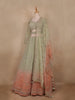 Sage Green and Peach Ombre Sequins Embroidered Design Net Lehenga with Dupatta