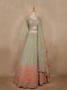 Sage Green and Peach Ombre Sequins Embroidered Design Net Lehenga with Dupatta