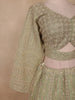 Sage Green and Peach Ombre Sequins Embroidered Design Net Lehenga with Dupatta