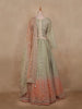 Sage Green and Peach Ombre Sequins Embroidered Design Net Lehenga with Dupatta