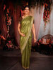 Sage Olive Green Geometric Zari Woven Design Tissue Silk Saree with Scalloped Border