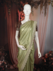 Sage Olive Green Geometric Zari Woven Design Tissue Silk Saree with Scalloped Border