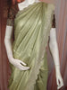 Sage Olive Green Geometric Zari Woven Design Tissue Silk Saree with Scalloped Border