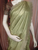 Sage Olive Green Geometric Zari Woven Design Tissue Silk Saree with Scalloped Border