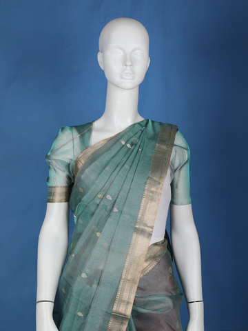 Sage Green Butta weave Organza Saree - Diadem