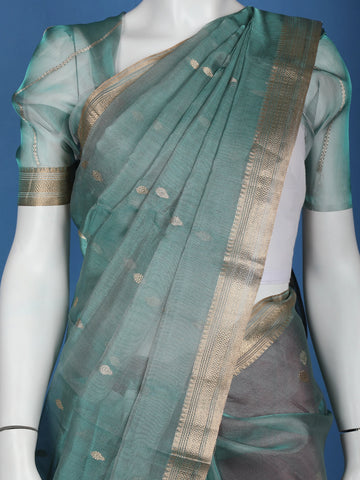 Sage Green Butta weave Organza Saree - Diadem