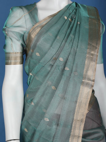 Sage Green Butta weave Organza Saree - Diadem