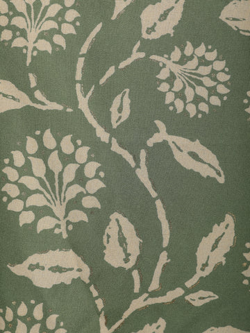 Sage Green Floral Design Printed Cotton Kurti - Diadem