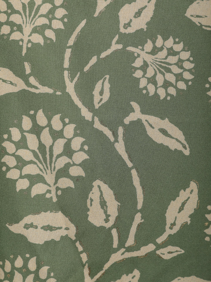 Sage Green Floral Design Printed Cotton Kurti - Diadem