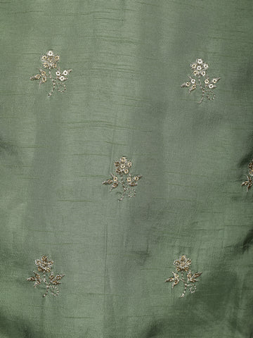 Sage Green Floral Embroidery Raw Silk Salwar Suit - Diadem