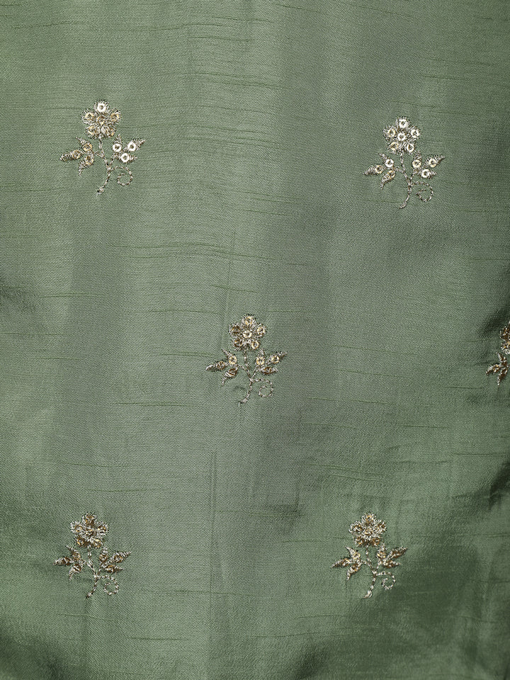 Sage Green Floral Embroidery Raw Silk Salwar Suit - Diadem