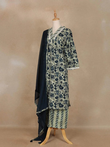 Sage Green Floral Printed Cotton Salwar Suit - Diadem