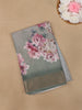 Sage Green Floral Printed Cotton Saree - Diadem
