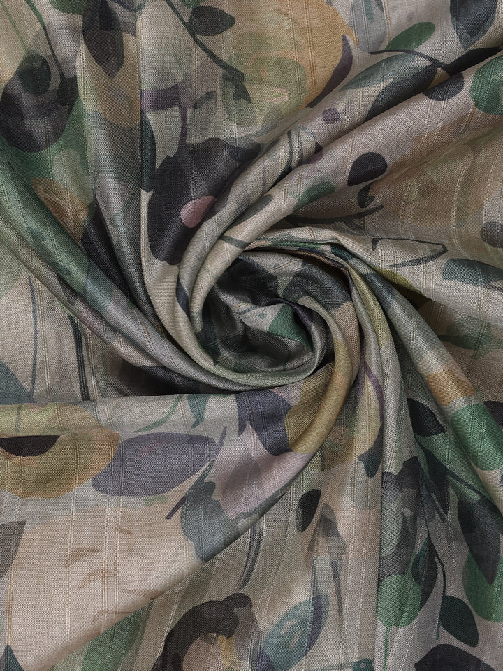 Sage Green Floral Printed Semi Tussar Silk Saree - Diadem