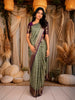 Sage Green Floral Woven Pure Kanchipuram Silk Saree with Zari Border