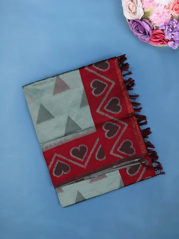 Sage Green Geometric Heart Woven Tissue Silk Saree - Diadem