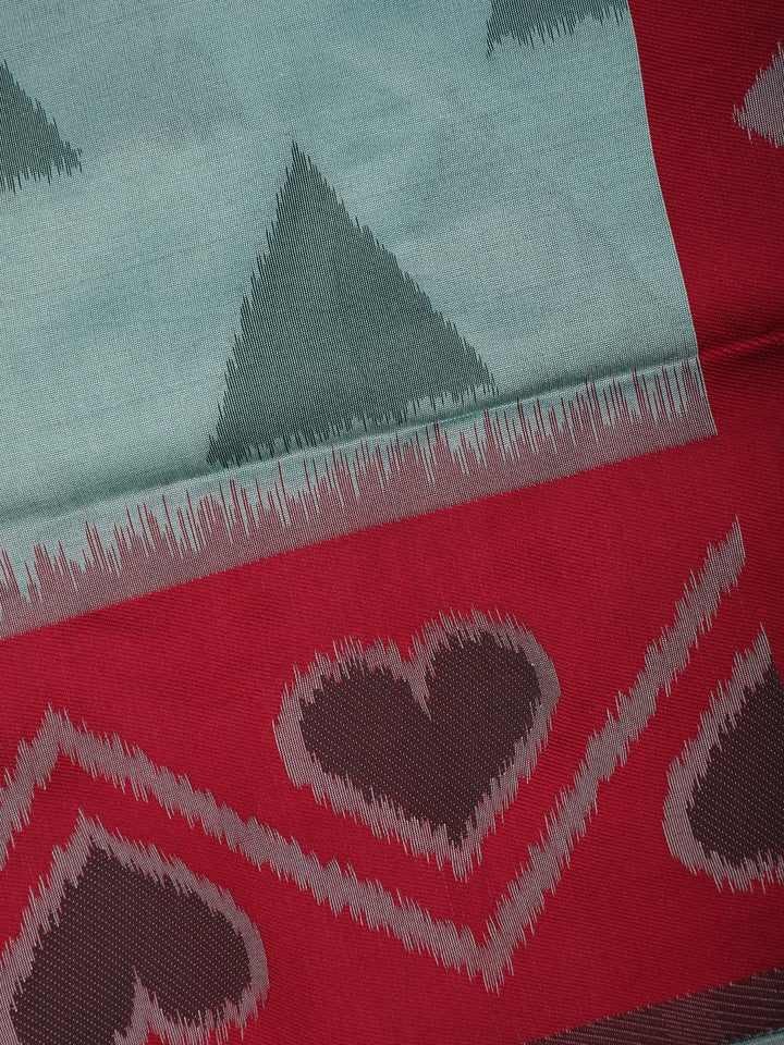 Sage Green Geometric Heart Woven Tissue Silk Saree - Diadem