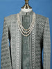 Sage Green Velvet Sherwani Set with Thread Embroidery - Diadem
