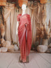 Salmon Pink Abstract Stone Embellished Design Crushed Fancy Saree with Designer Border