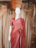 Salmon Pink Abstract Stone Embellished Design Crushed Fancy Saree with Designer Border