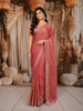 Salmon Pink Abstract Stone Embellished Design Crushed Fancy Saree with Designer Border