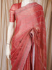 Salmon Pink Abstract Stone Embellished Design Crushed Fancy Saree with Designer Border